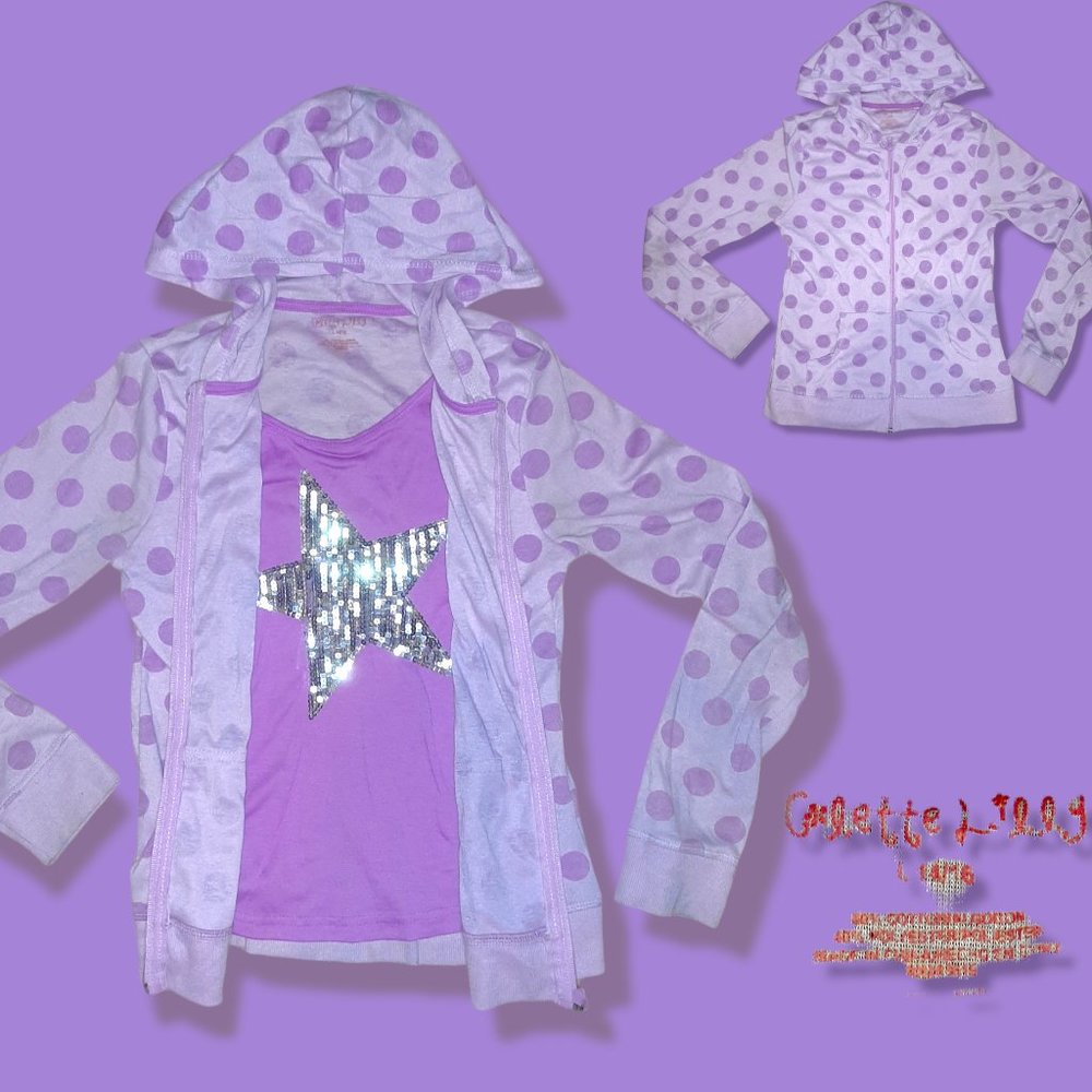 Polka Dotted/Sequin Purple Zip-Up Sweater